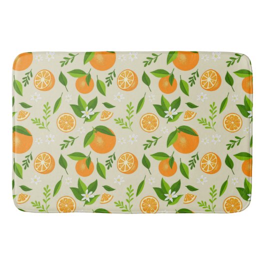 Fresh oranges with flowers and leaves バスマット (正面)
