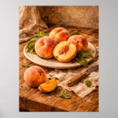 Fresh Peaches on Wood a Rustic Still Life ポスター (正面)