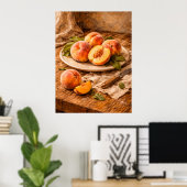 Fresh Peaches on Wood a Rustic Still Life ポスター (ホームオフィス)