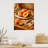 Fresh Peaches on Wood a Rustic Still Life ポスター (キッチン)