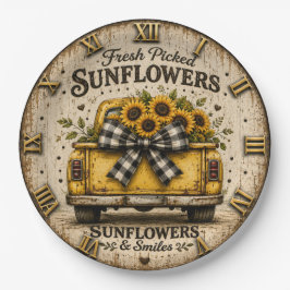 Fresh Picked Sunflowers Vintage Yellow Farm Truck ペーパープレート