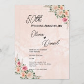 Fresh Pink Cream Floral Wedding Anniversary  招待状 (正面/裏面)