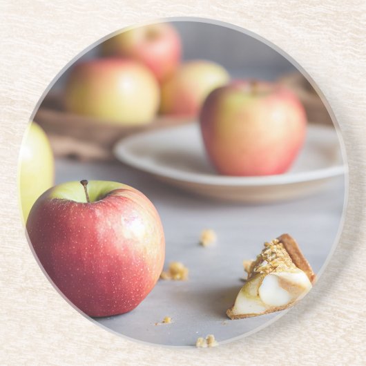 Fresh red apples on the table, apple pie crumbs コースター (正面)