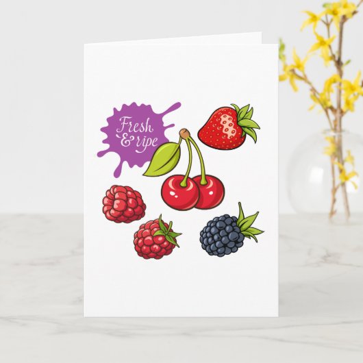 Fresh Red Berries and Cherries カード (黄色い花)
