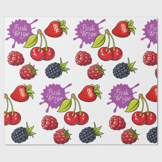 Fresh Red Berries and Cherries ラッピングペーパー (フラット)