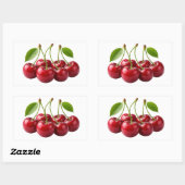 Fresh Red Cherries With Green Leaves Sticker 長方形シール (シート)