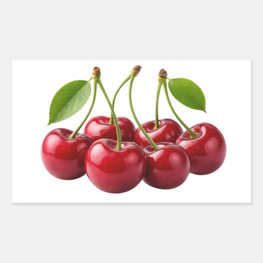 Fresh Red Cherries With Green Leaves Sticker 長方形シール (正面)