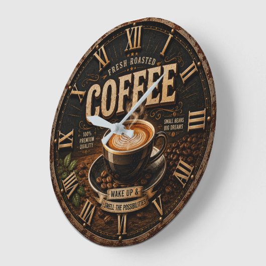 Fresh Roasted Coffee ラージ壁時計 (傾斜)