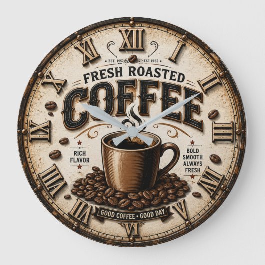 Fresh Roasted Coffee ラージ壁時計 (正面)