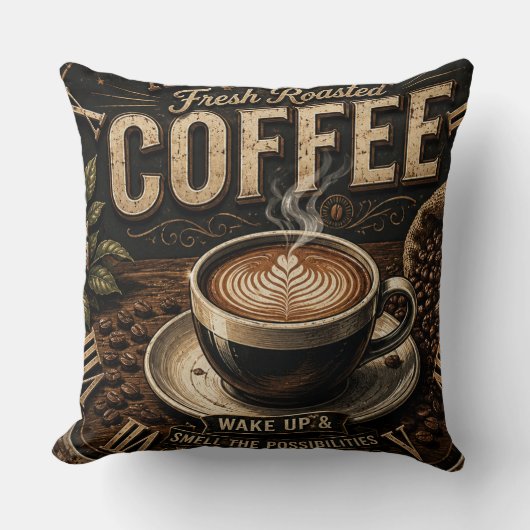 Fresh Roasted Coffee Rustic Farmhouse クッション (正面)