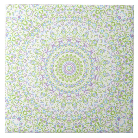 Fresh Spring Mandala in Green, Blue, and Lavender タイル (正面)