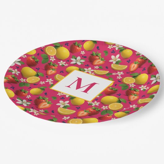 Fresh Strawberry and Lemon Pattern ペーパープレート (アングル)