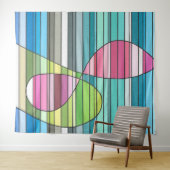 Fresh Striped Abstract Pink & Green Curved Shapes タペストリー (インサイチュ(横))