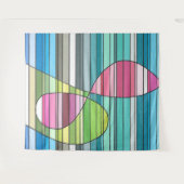 Fresh Striped Abstract Pink & Green Curved Shapes タペストリー (正面(横))