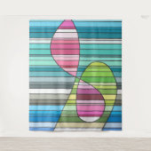 Fresh Striped Abstract Pink & Green Curved Shapes タペストリー (正面)