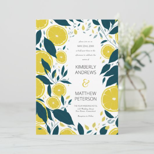 Fresh summer botanical citrus lemons fruit Wedding 招待状 (スタンド正面)