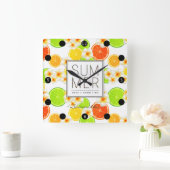 Fresh Summer Fruits and Exotic Plumeria Flowers スクエア壁時計 (ホーム)