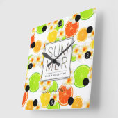 Fresh Summer Fruits and Exotic Plumeria Flowers スクエア壁時計 (傾斜)
