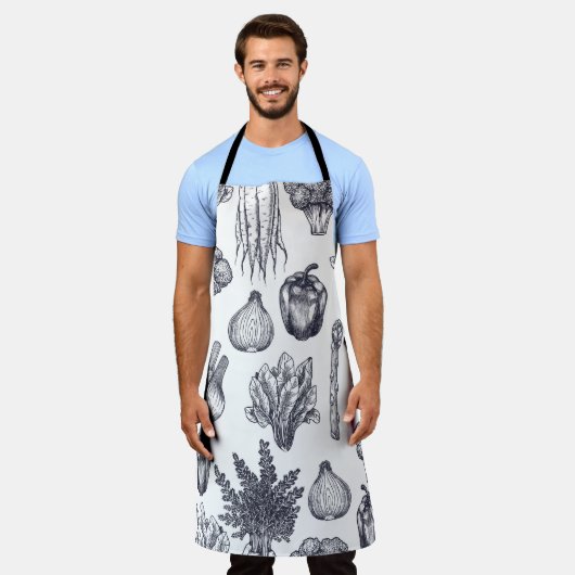 Fresh vegetables seamless pattern. Broccoli, carro エプロン (着用した状態)