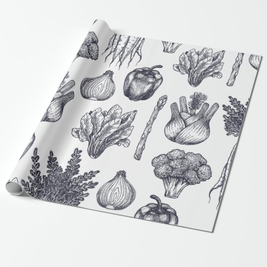 Fresh vegetables seamless pattern. Broccoli, carro ラッピングペーパー (アンロールド)