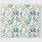 Fresh Watercolor Green and Yellow Leaf Pattern ラッピングペーパー (フラット)