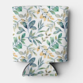 Fresh Watercolor Green and Yellow Leaf Pattern 缶クーラー (正面)