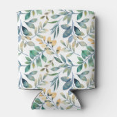 Fresh Watercolor Green and Yellow Leaf Pattern 缶クーラー (裏面)