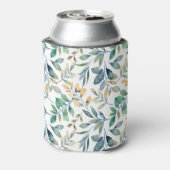 Fresh Watercolor Green and Yellow Leaf Pattern 缶クーラー (缶裏面)