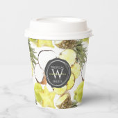 Fresh Watercolor Tropical Fruits Monogram Pattern 紙コップ (正面)
