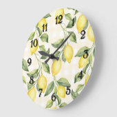 Fresh Yellow Lemons ラージ壁時計 (傾斜)