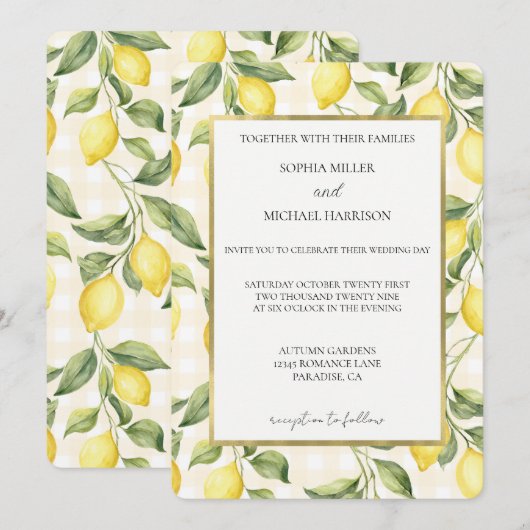 Fresh Yellow Lemons Wedding 招待状 (正面/裏面)