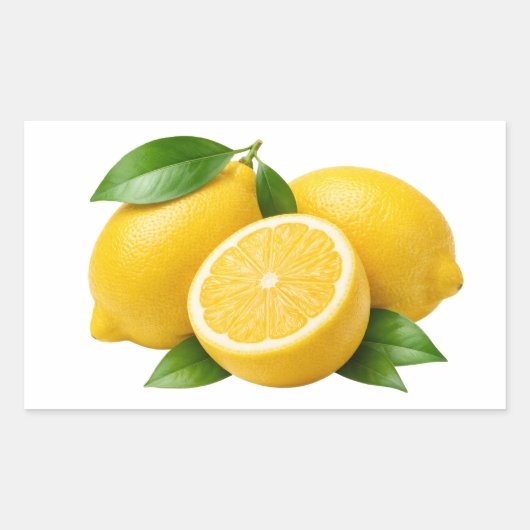 Fresh Yellow Lemons with Green Leaves Sticker 長方形シール (正面)