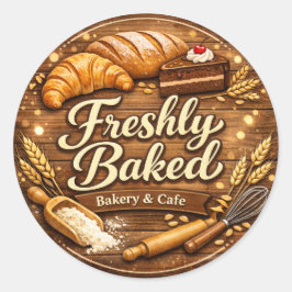 Freshly Baked – Bakery & Cafe Logo Sticker ラウンドシール