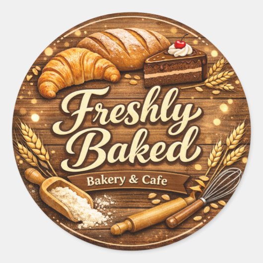 Freshly Baked – Bakery & Cafe Logo Sticker ラウンドシール (正面)