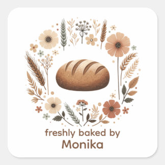 Freshly Baked By Custom Bakery Label | Bread スクエアシール