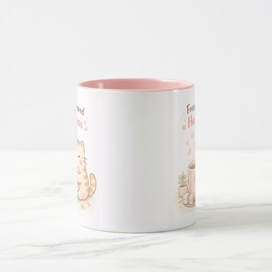 Freshly Brewed Kawaii Cute Kitty Cat Coffee Pink マグカップ (中央)