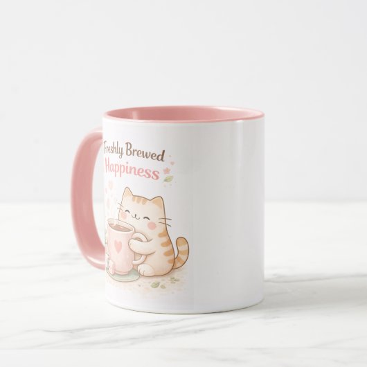 Freshly Brewed Kawaii Cute Kitty Cat Coffee Pink マグカップ (正面左)