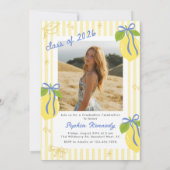 Freshly Graduated Lemon Blue Bow Graduation 招待状 (裏面)
