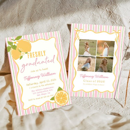 Freshly Graduated Lemon Graduation Party 招待状