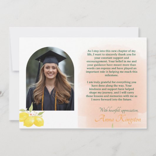 Freshly Graduated Lemon Graduation Thank You Card 招待状 (正面)