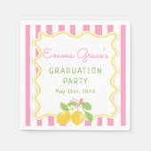 Freshly Graduated Lemon Pink Stripes Grad Napkins スタンダードカクテルナプキン (正面)