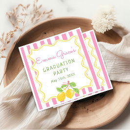 Freshly Graduated Lemon Pink Stripes Grad Napkins スタンダードカクテルナプキン