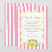 Freshly Graduated Lemon Pink Stripes Graduation サンキューカード (正面/裏面)
