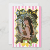 Freshly Graduated Lemon Pink Stripes Graduation サンキューカード (正面)