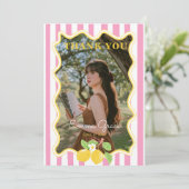Freshly Graduated Lemon Pink Stripes Graduation サンキューカード (スタンド正面)