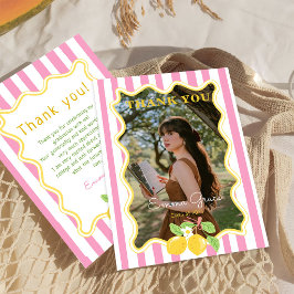 Freshly Graduated Lemon Pink Stripes Graduation サンキューカード