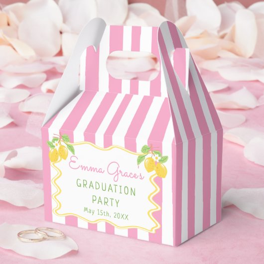 Freshly Graduated Lemon Pink Stripes Graduation フェイバーボックス (ウェディング)