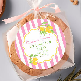 Freshly Graduated Lemon Pink Stripes Graduation ラウンドシール