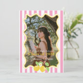 Freshly Graduated Lemon Pink Stripes Graduation 招待状 (スタンド正面)