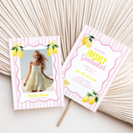 Freshly Graduated Lemon Pink Stripes Graduation 招待状
